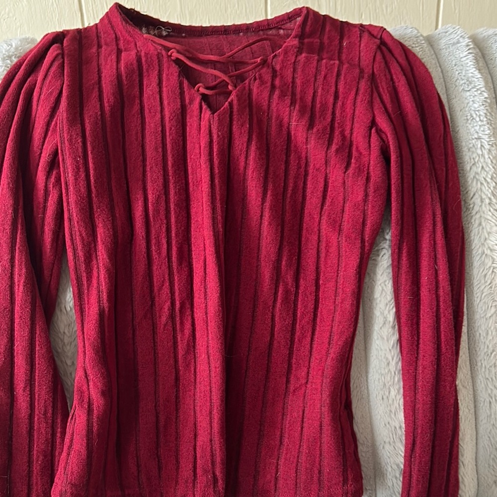 SHEIN Red Ribbed Blouse